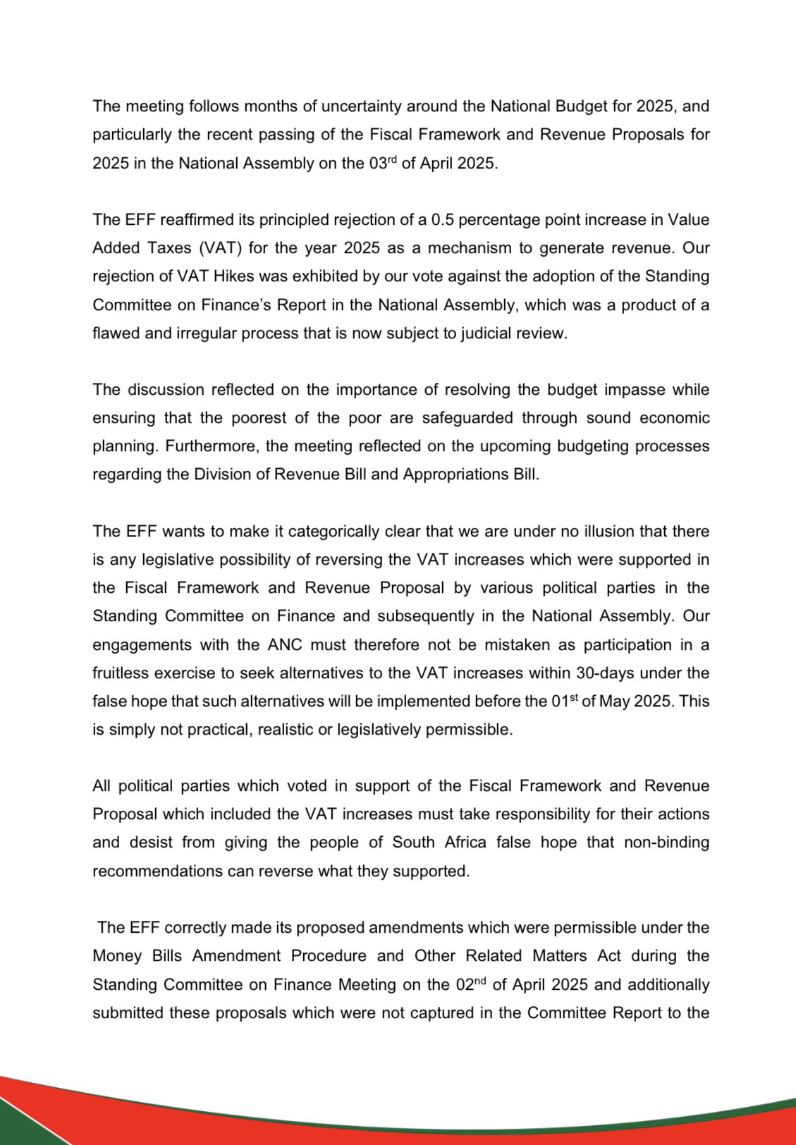 EFF Statement On Meeting With African National Congress.