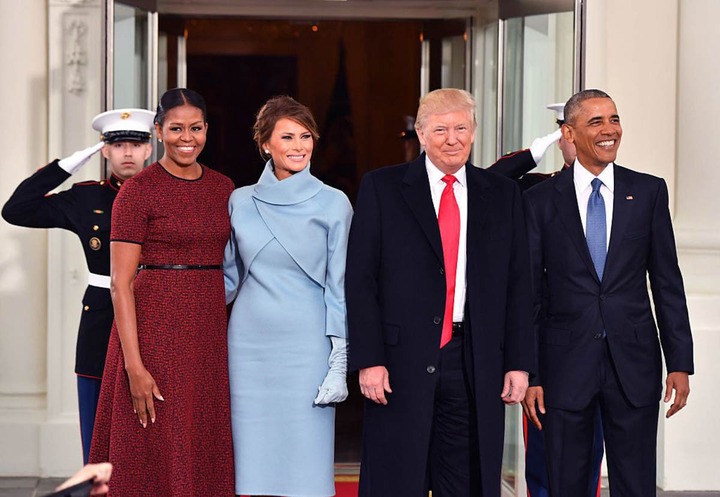 Barack Obama and Michelle Obama pose with President Donald Trump and his wife Melania Trump at the White House before the inauguration on January 20, 2017, in Washington, DC (Kevin Dietsch-Pool/Getty Images)